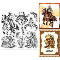 1Sheet Cowboy Clear Stamps for Cards Making Wild West Clear Stamp Seals 5.91x5.91inch Transparent Stamps for DIY Scrapbooking