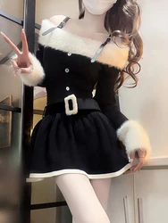 2023 Autumn Long Sleeve Elegant Y2k Mini Dress Woman Short Party Black Knitted Dress Slim Sexy One Piece Dress Korean Fashion