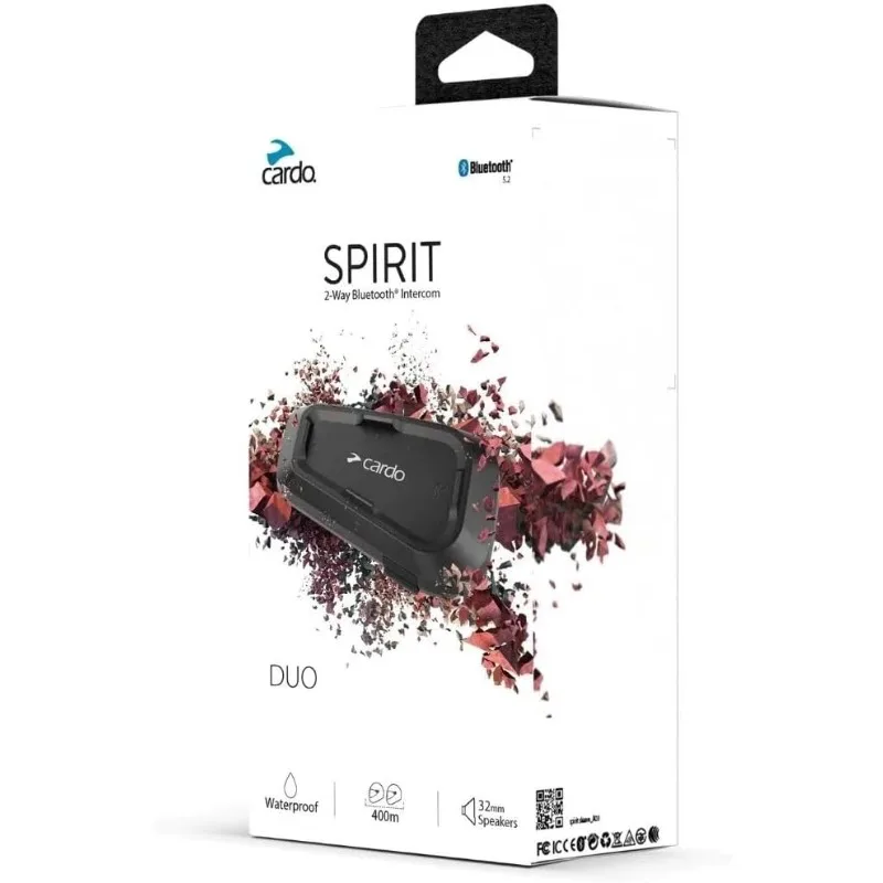 سماعة رأس بلوتوث للاتصالات للدراجات النارية من Cardo Systems Spirit - أسود، عبوة واحدة