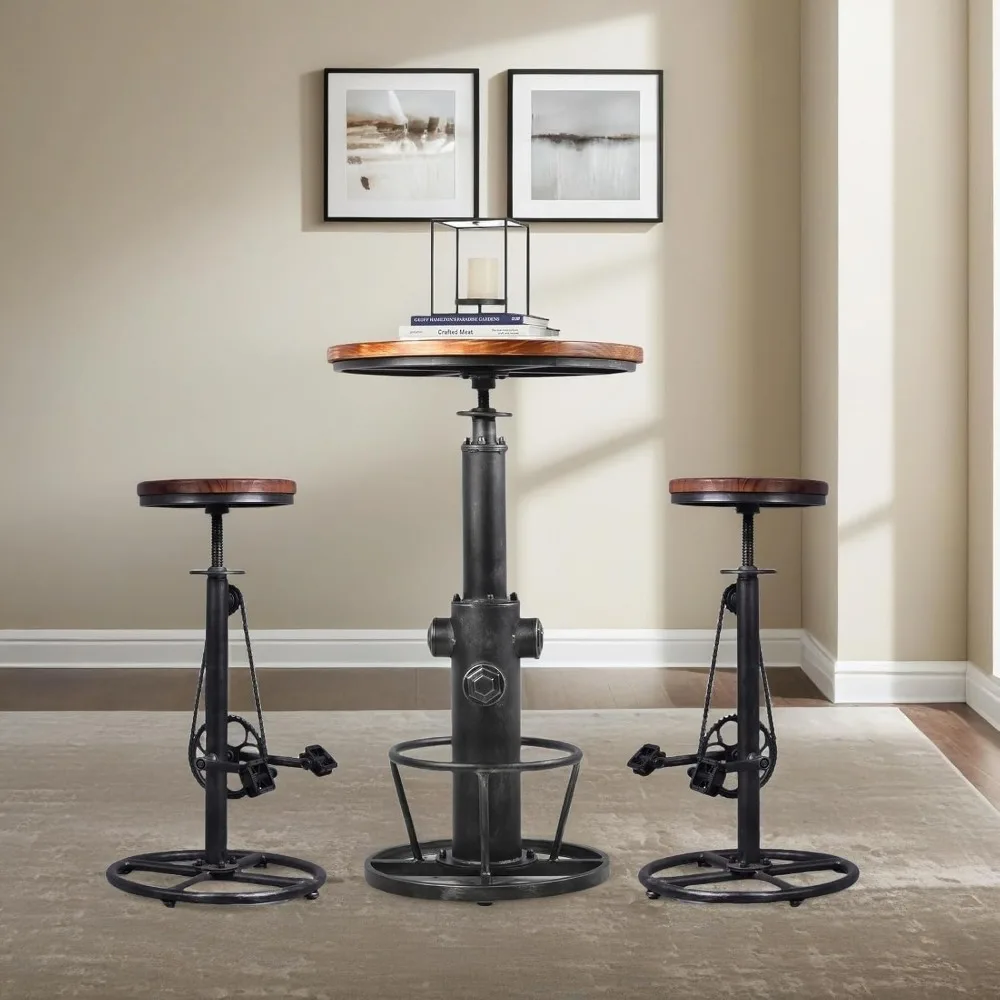Vintage Swivel Bar Stools with Bike Pedal Footrest - Extra Tall Adjustable Kitchen Island Chairs