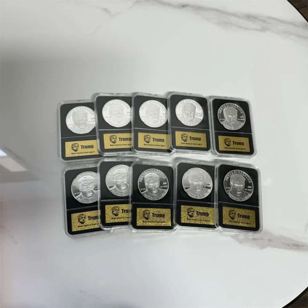 10pcs Donald Trumb Shooting 2024 Silver Plated Coins Includes anti-counter Silver commemorative Coin badge in case