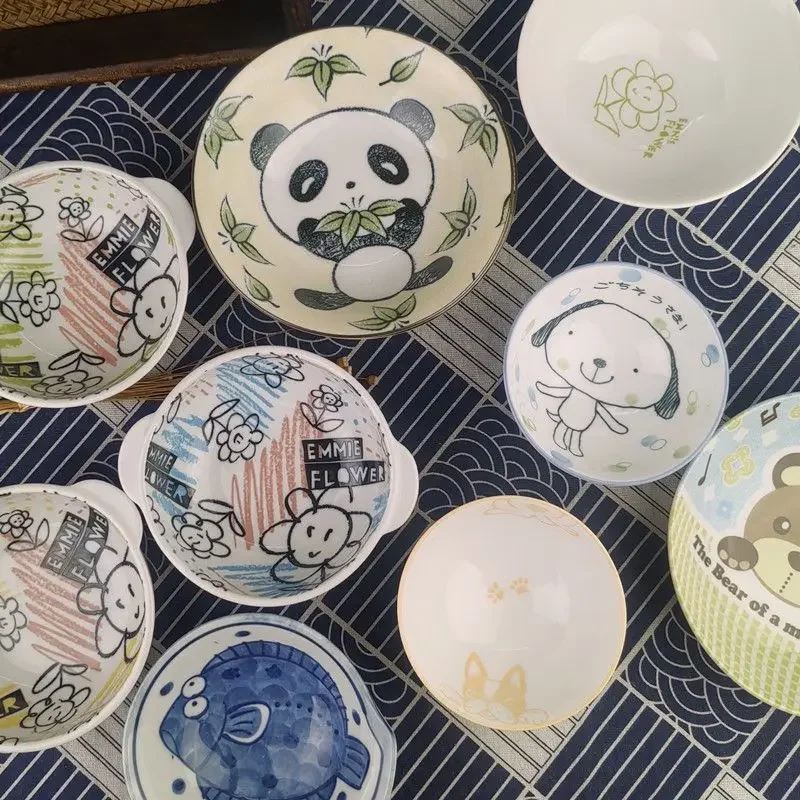 

Japanese Cartoon Ceramic Dish Rice Bowl,Household Underglaze Color Double Ear Bowls Dipping Dish,Kitchen Utensils Salad Bowl