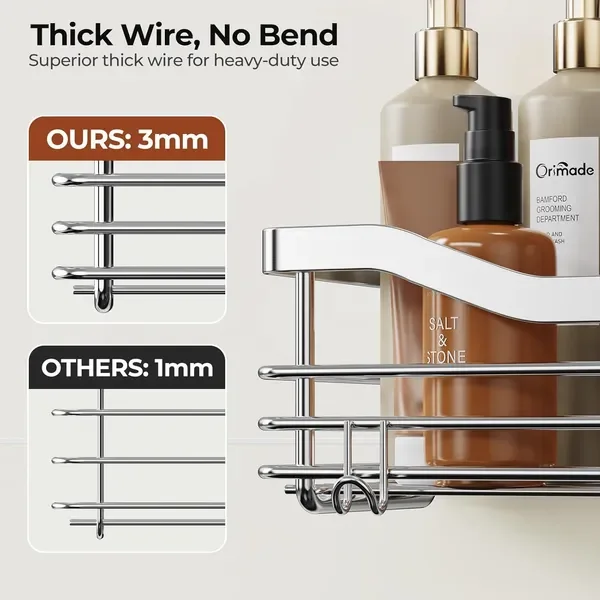 

Shower Caddy Basket Soap Dish Holder Shelf with 5 Hooks Bathroom Organizer Shelf Kitchen Storage Rack