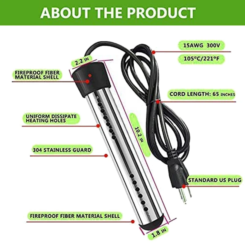 Top Sale Tauchsieder, elektrischer Tauch warmwasser bereiter Wärme 5 Gallonen Wasser in Minuten uns Stecker