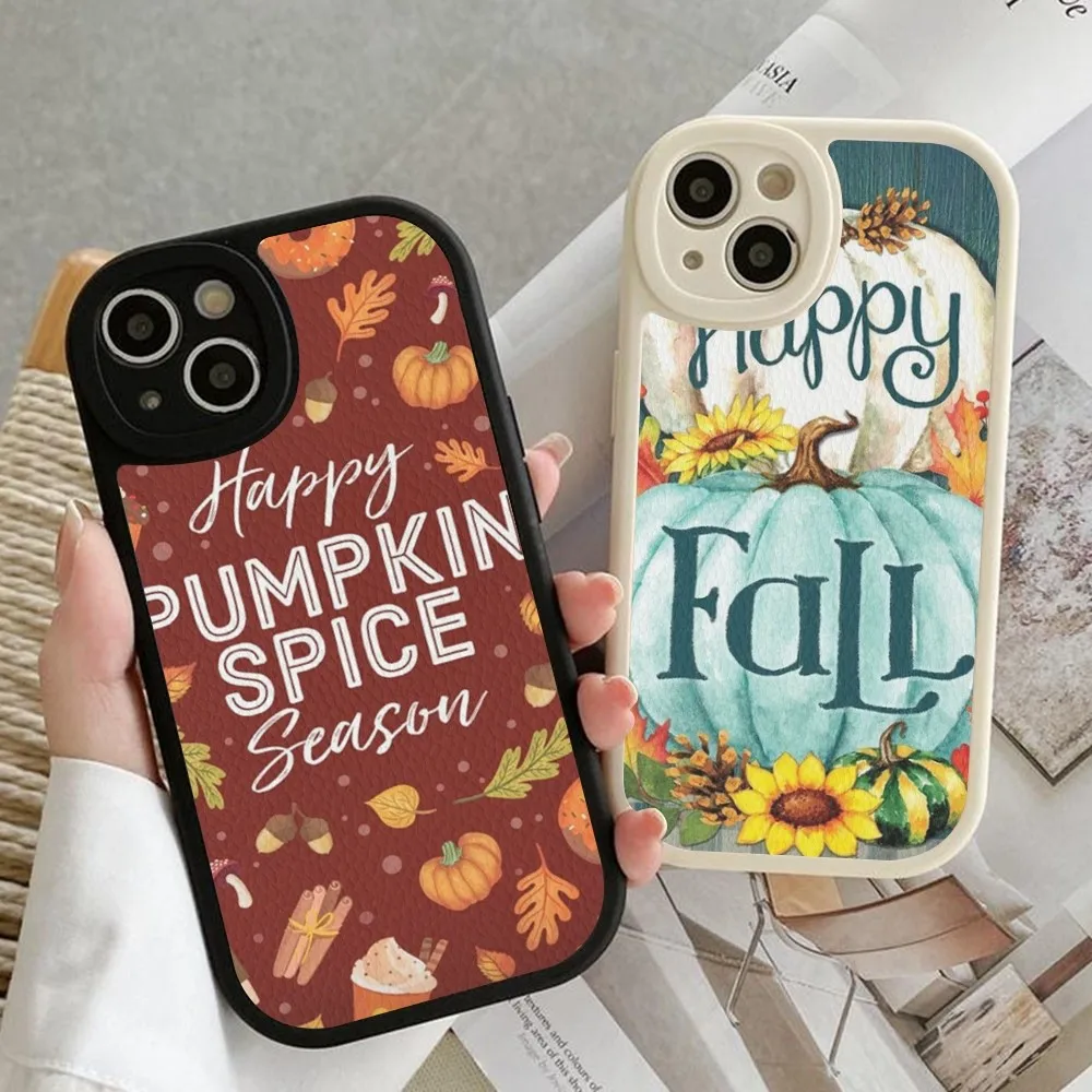 Pumpkin Happy Fall Autumn Phone Case Hard Leather For iPhone 14 13 12 Mini 11 14 Pro Max Xs X Xr 7 8 Plus Fundas