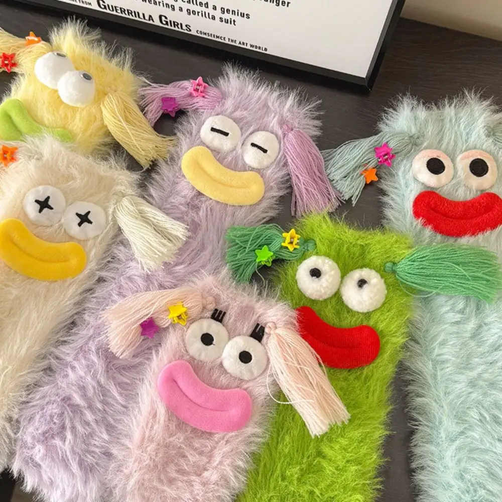 

Забавные плюшевые забавные носки-трубочки, чулки до середины икры с героями мультфильмов, женские теплые зимние носки из кораллового флиса с кисточками