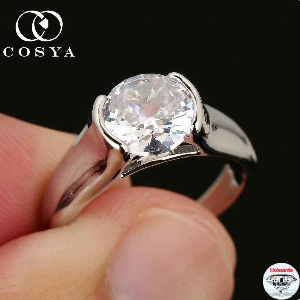 

COSYA 2CT 8 мм кольца с муассанитом для женщин 100% серебро S925 D цвет VVS1 лабораторный бриллиант обручальное кольцо ювелирные изделия подарок
