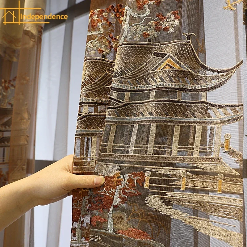 

High-end Customized Chinese Hollow Embroidered Curtains for Living Room Study Villa Embroidery Window Screens Curtain