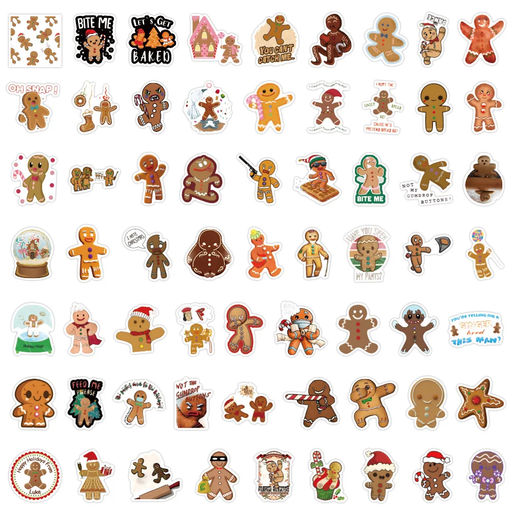 60pcs Christmas Sticker Gingerbread Man Laptop Scrapbook Phone Suitcase Diary Decoration Sticker Toy