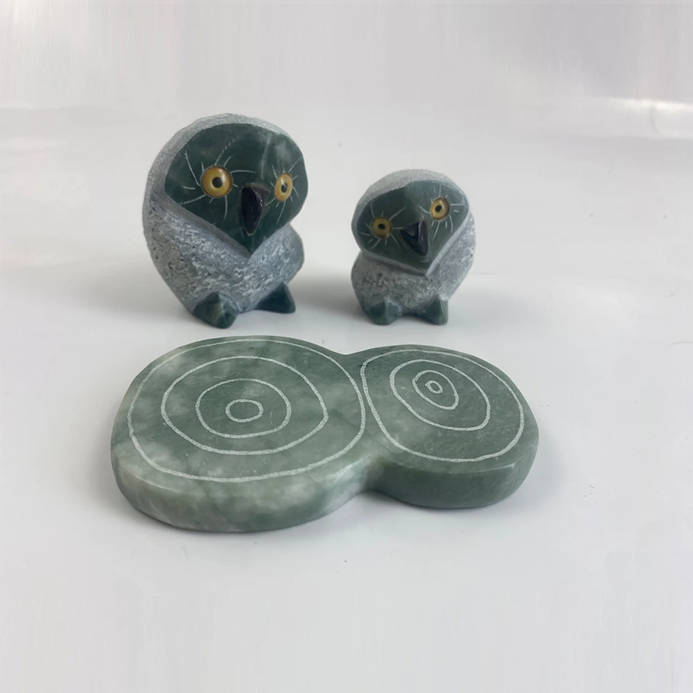 Marble Stone Handcrafted Sculpture Family Of Two Owl Sculptures Figurines