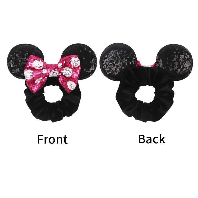 Fashion Minnie Ears Cartoon Hair Scrunchies Velvet Hairbands For Girls Sequins Bows Headband Women Kids Party DIY Decoration
