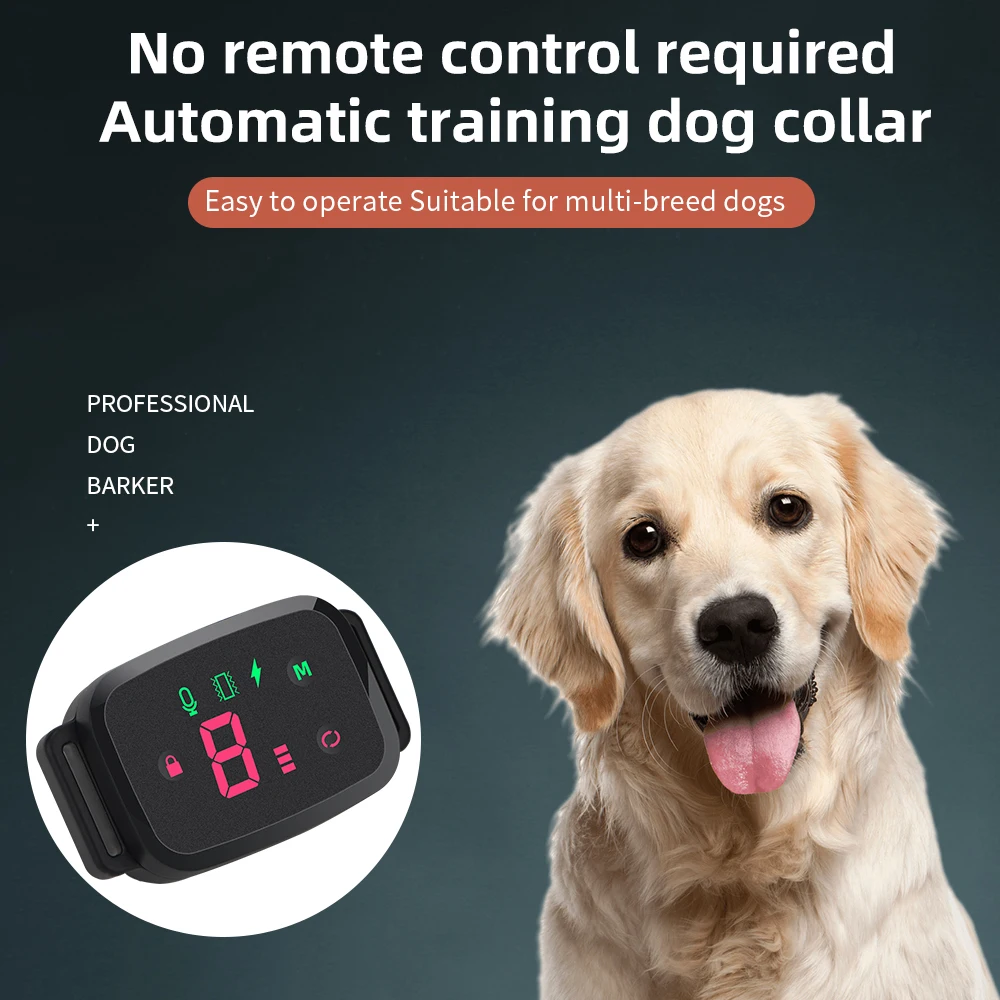IP67Waterproof Dog Collar Smart Automatic Anti Barking Training HD Digital Display Rechargeable Stop Vibrator