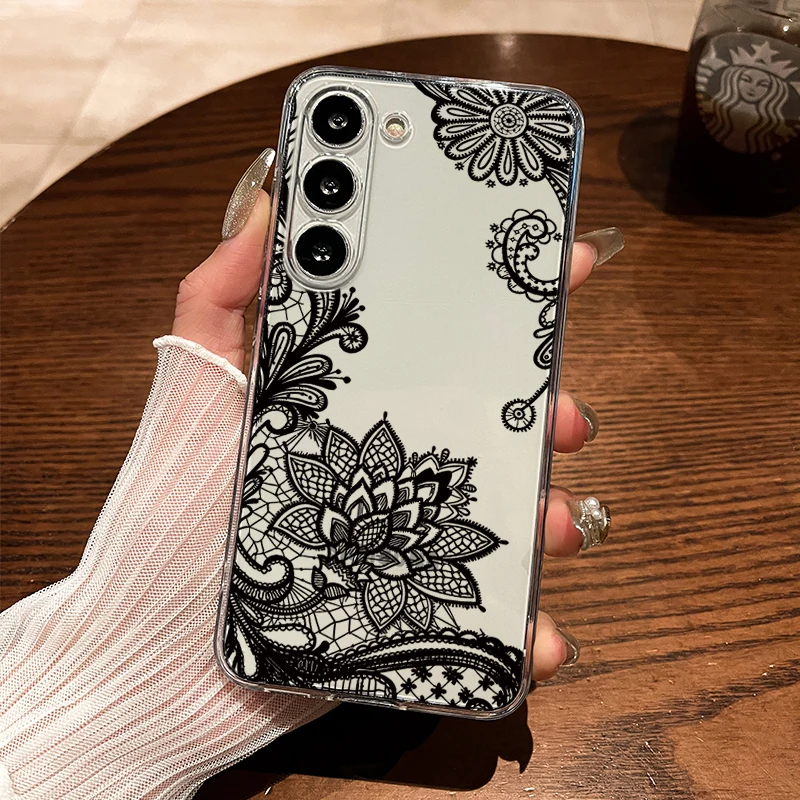 Spitzenbedruckte Transparente Hülle für Samsung Galaxy S25 Ultra S24 S23 Ultra S22 S21Plus FE A16 A15 A56 A55 A54 A53 A36 5G TUP Funda – Detail 8