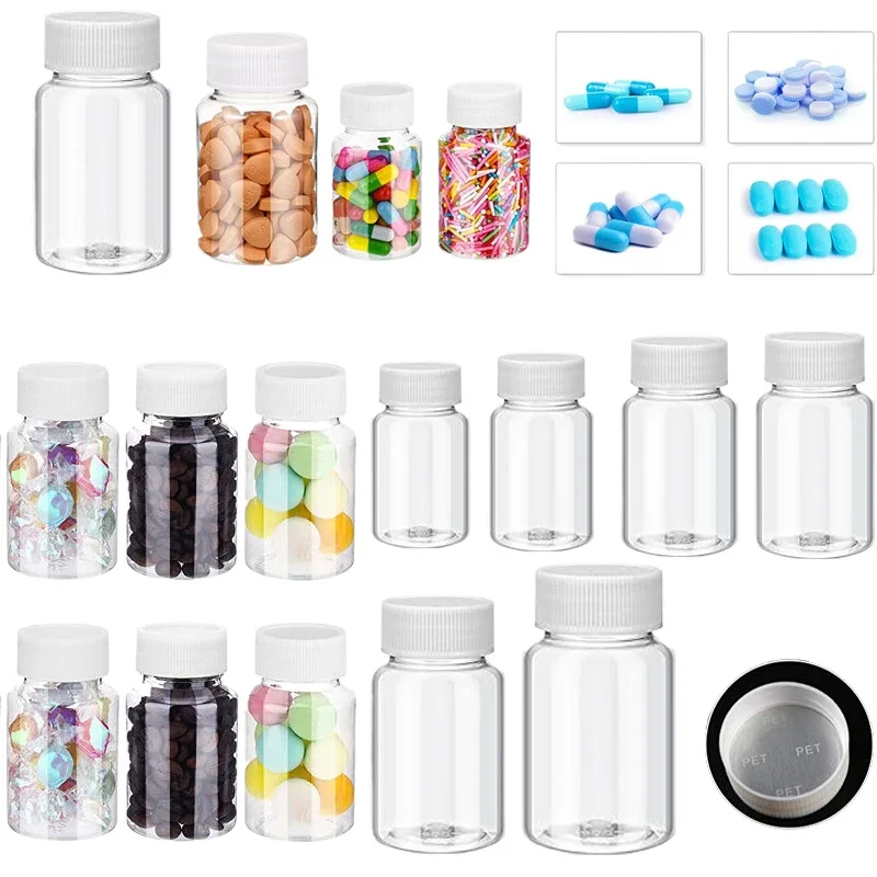 100pcs 15/20/30/50/60/80/100ML Clear Plastic Pill Bottles Powder Tablet Dispenser Travel Containers For Liquid Powder Capsules