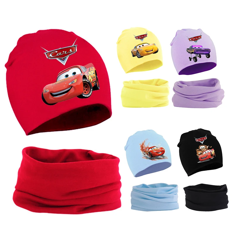 Lightning McQueen Baby Hat Scarf Cars Disney Movie Cartoon Autumn Winter Warm Comfortable Child Beanie Knit Cap Collar 2Pcs Set