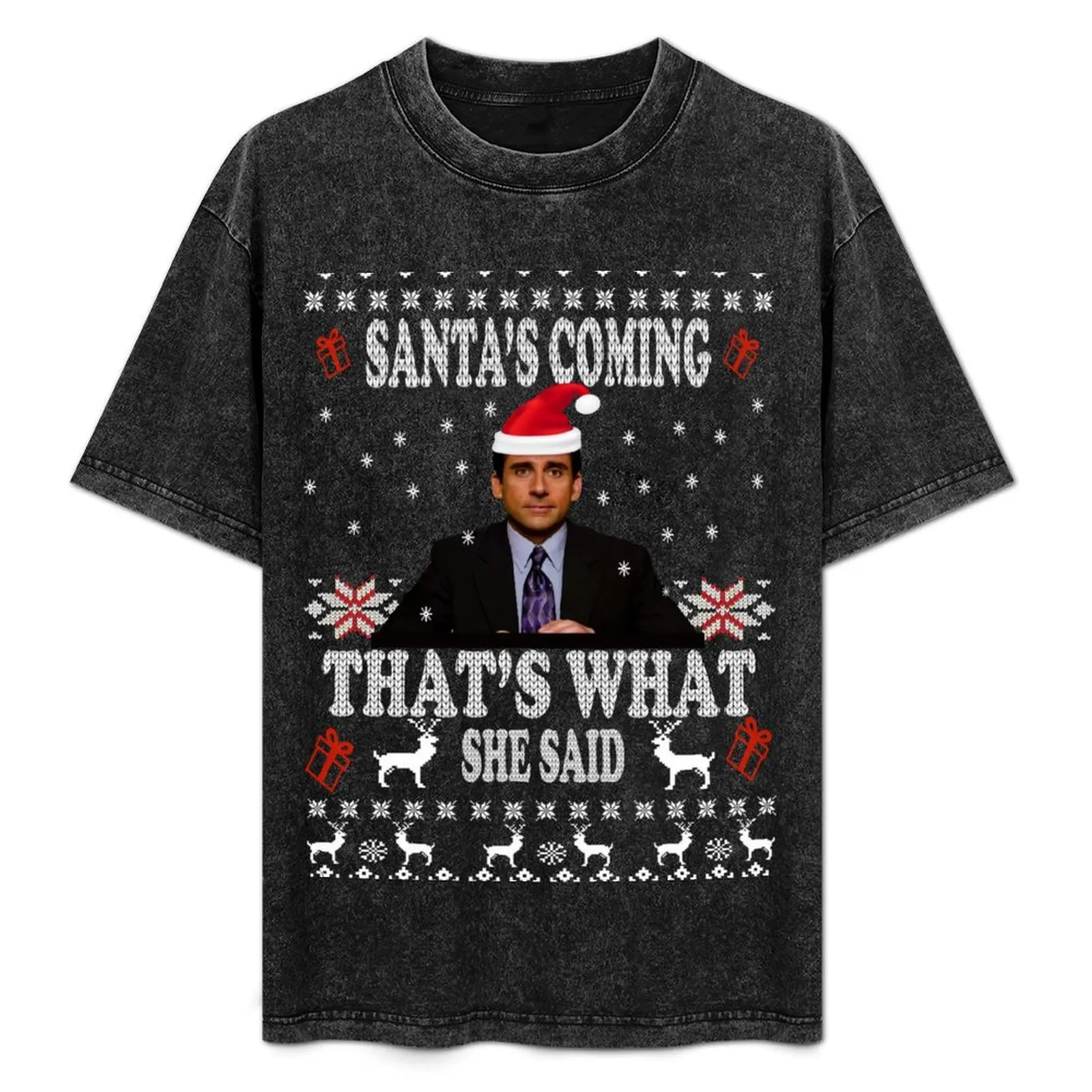 

The Office Santa’s Coming That’s What She Said Ugly Christmas T-Shirt Basic Casual Short Sleeve Cotton Shirt