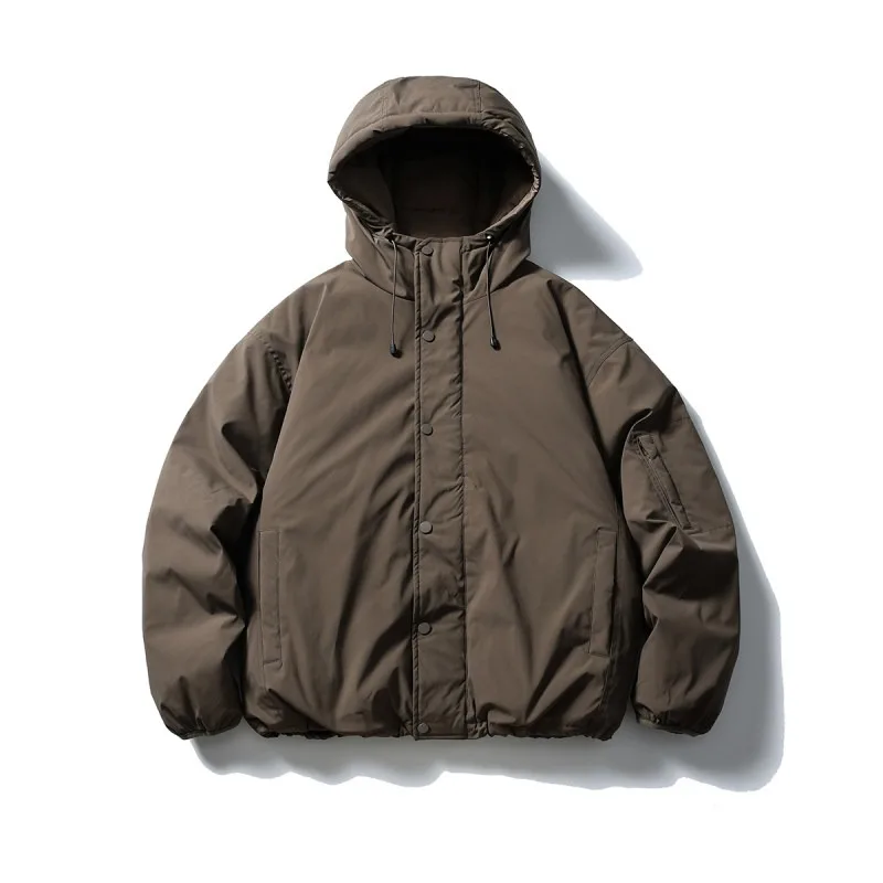 Japanese Retro 90 White Duck Down Hooded Jacket Men's Trendy Winter Solid Color Loose Thick Warm Coat