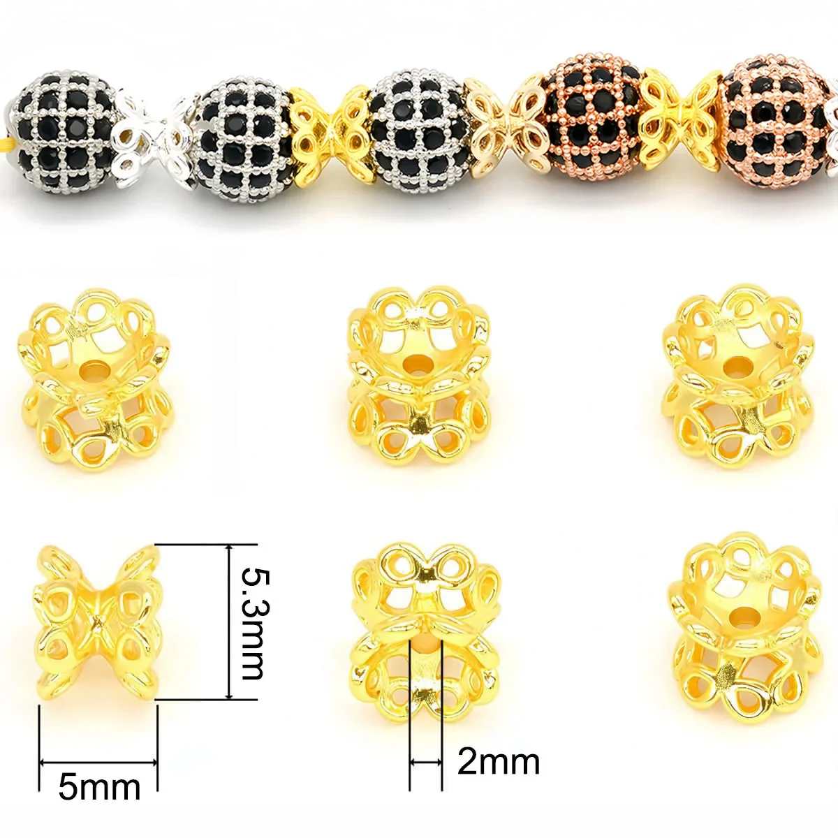 5/10PCS 14K Gold Color Brass Double Side Flower Beads Caps Spacer Beads 5x6mm for Bracelet Necklace Jewelry Making Accessories