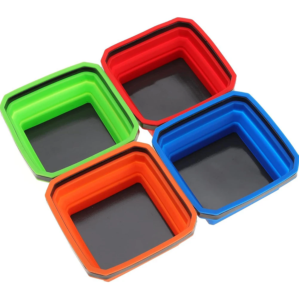 4.5Inch Collapsible Magnetic Screw Tray Silicone Bowl Tool Part Storage Box Organizer For Plumber Carpenters