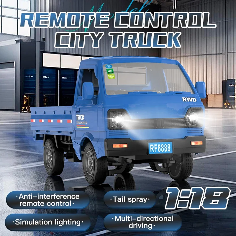 1:18 RC Mini Cargo Truck 2WD Remote Control Spray Pickup Truck With LED Light Drift Climb Off-Road Vehicle Kids Hobby Toy Gift