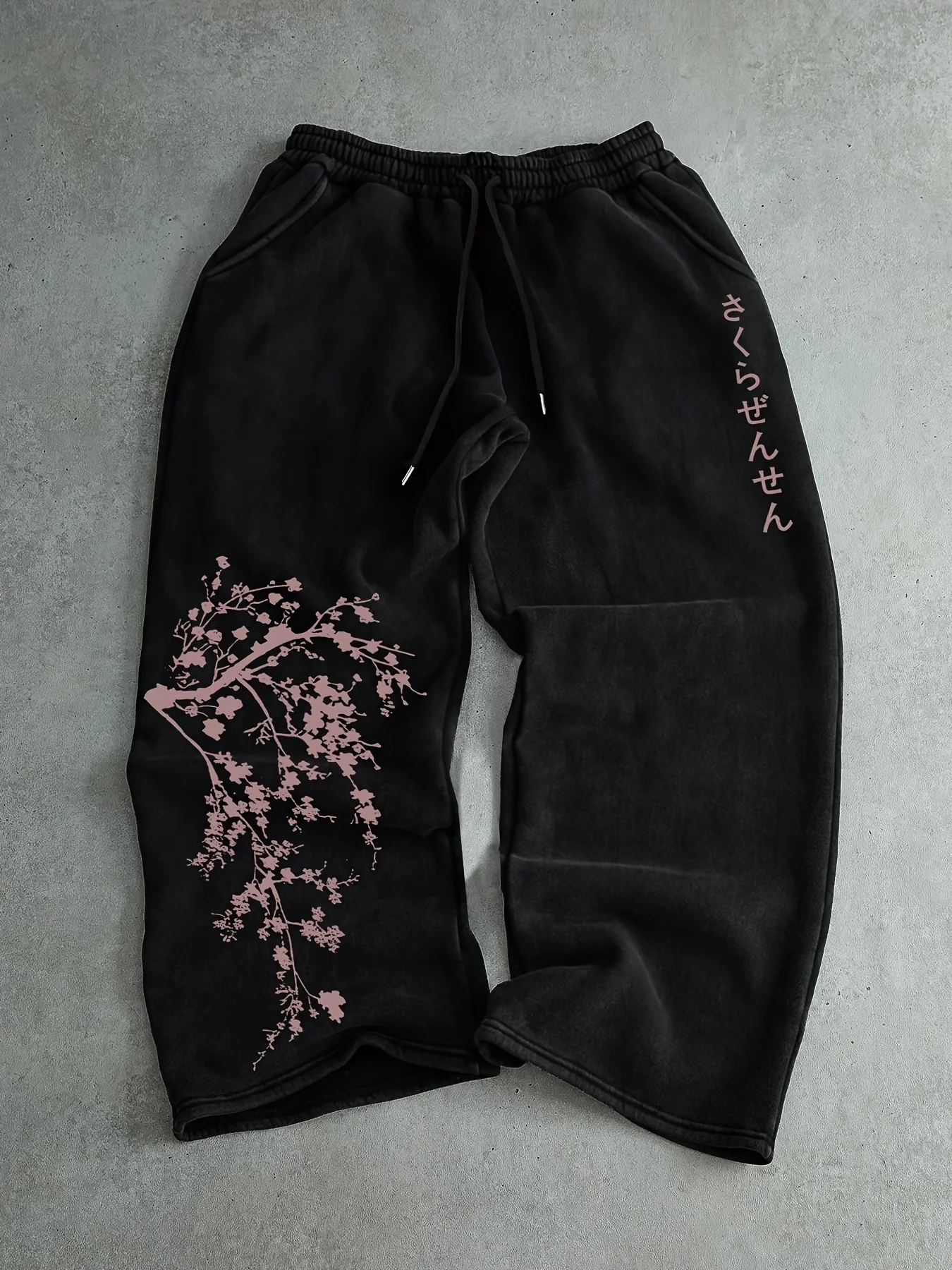 Men'S Casual Athletic Long Pants, Plum Blossom Pattern Print Sweatpants, Drawstring Wide-Leg Casual Trousers