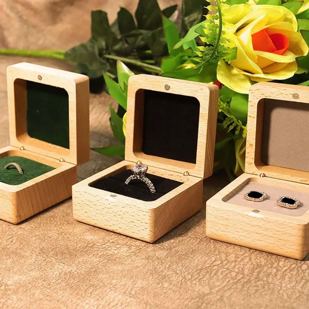 Single Slots Beech Wood Rings Holder Square Luxury Rings Display Case Storage Proposal Jewelry Organizer Marriage Anniversary