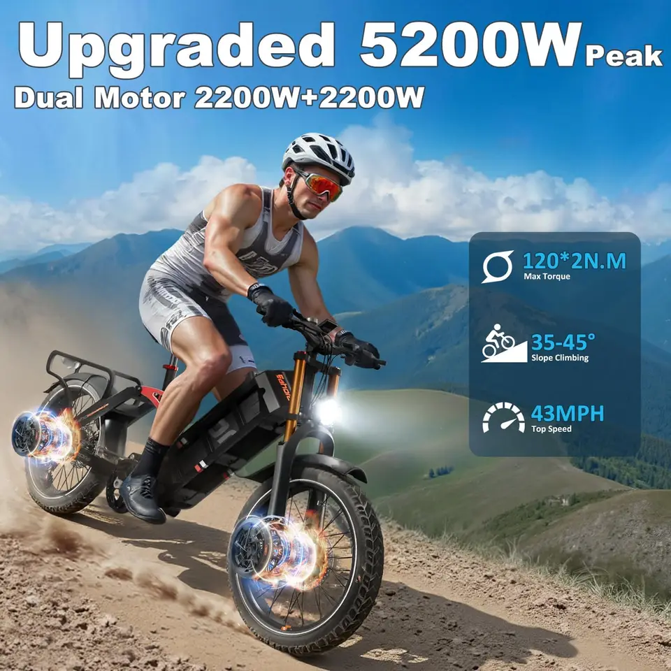Pro 2 EBike - Dual Motor 5400W/1200W 30-43MPH 60V 70Ah 200Mile Long Range Electric Bike for Adults, 20'' Fat Tire image 7