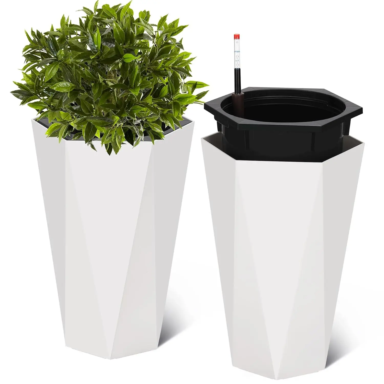 22.4 Inch Tall Planters for Outdoor Indoor Plants Set of 2, Tapered Large Flower Pots with 2 Trays and a Water, Customized