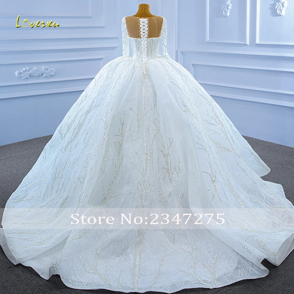 Loverxu Ball Gown Abiti da sposa di lusso Sweetheart Manica lunga Vestido De Novia Pizzo Paillettes Principessa Abito da sposa su misura