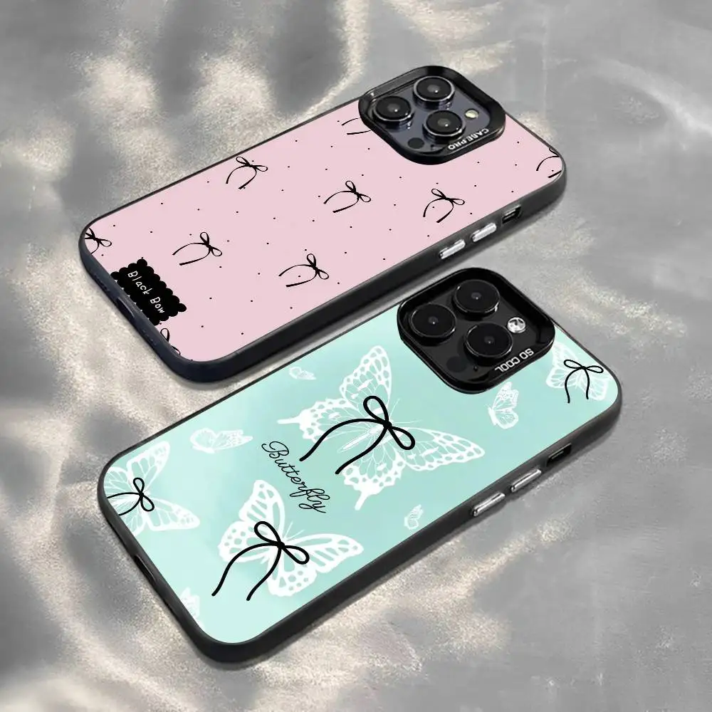 

Bowknot Series Phone Case For iPhone 17,16,15,14,13,12,11 Plus,Pro Max,XS,Colorful Silver Black Cover