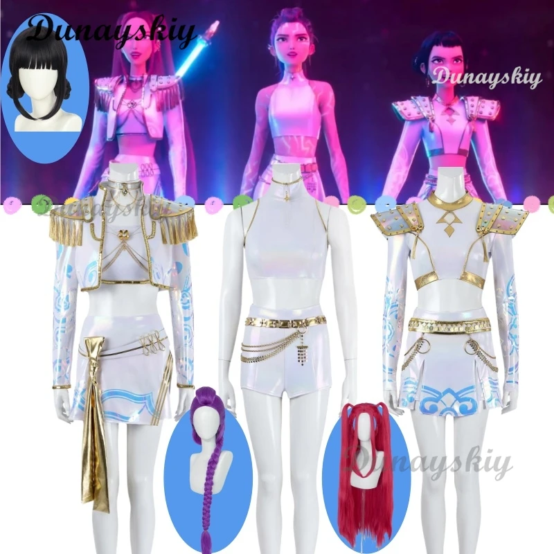 

Охотники на демонов Зои Руми Мира аниме фильм косплей костюм парик белый наряд униформа женская юбка серьги пояс вечерние карнавал