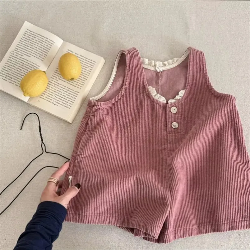 

Spring Autumn Cotton Rompers Toddler Kids Suspenders Overalls 2025 Children Knee Length Jumpsuit Clothes Baby Girls Corduroy New