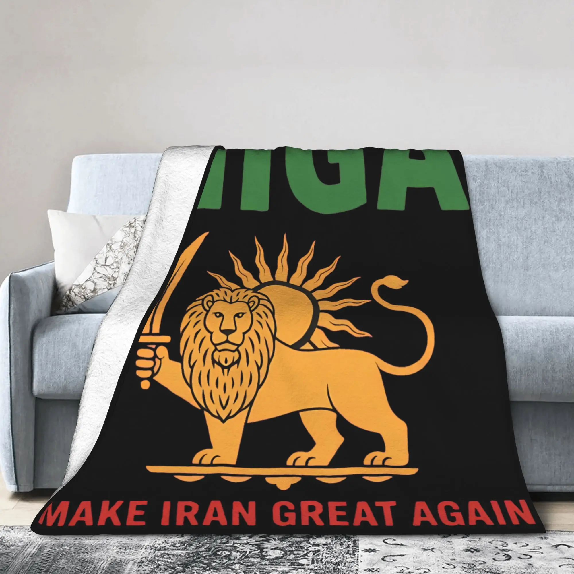 Make Iran Great Again Emblem Of Iran Miga Blanket Warm Soft Plush Throw Blanket For Outdoor Travel Flannel Bedspread Bed Cover