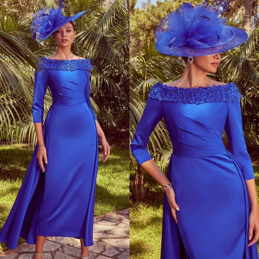 Vestido de noche de satén morado delicado personalizado, vestido de fiesta moderno con hombros descubiertos y mangas 3/4, vestidos clásicos de celebridades
