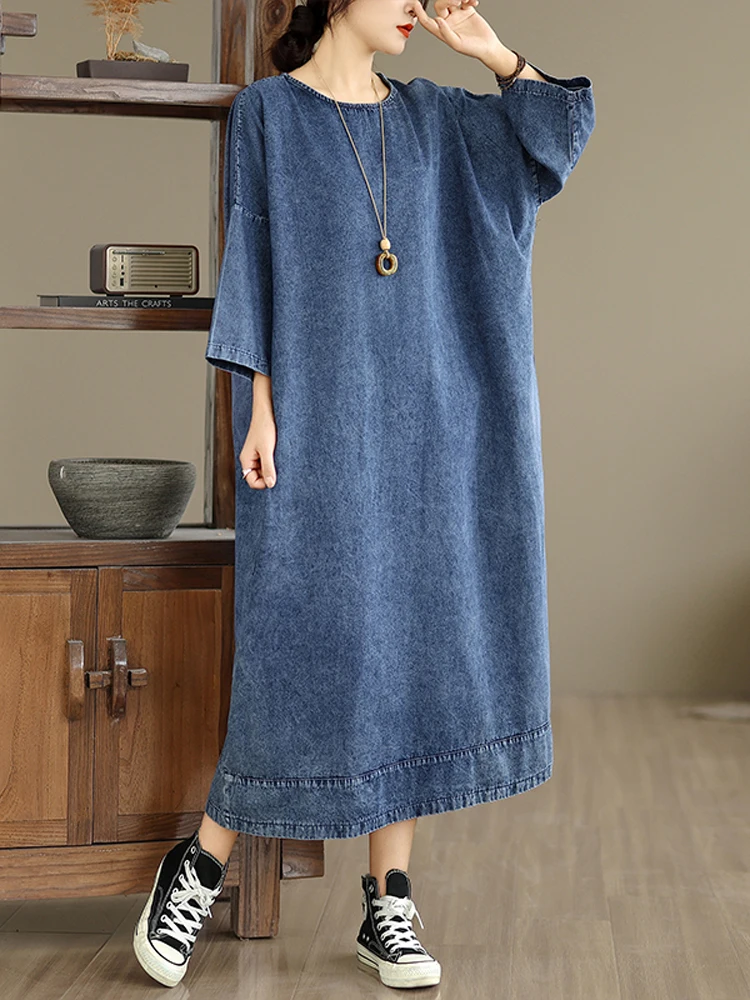 NYFS حجم كبير فستان طويل كاجوال من قماش الدنيم الصلب فستان نسائي فضفاض رداء خريف 2025 Elbise #2