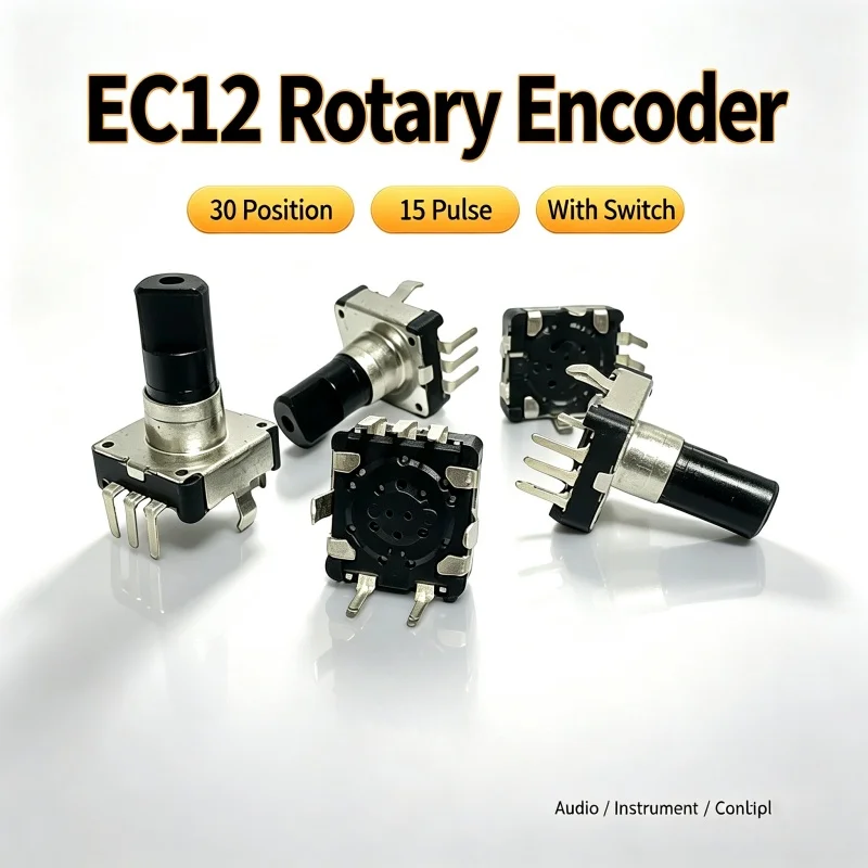100pcs EC12 30 Positions Rotary Encoder Vertical 5Pins Push Button Plastic Shaft Audio Volume Control Rotary Switch