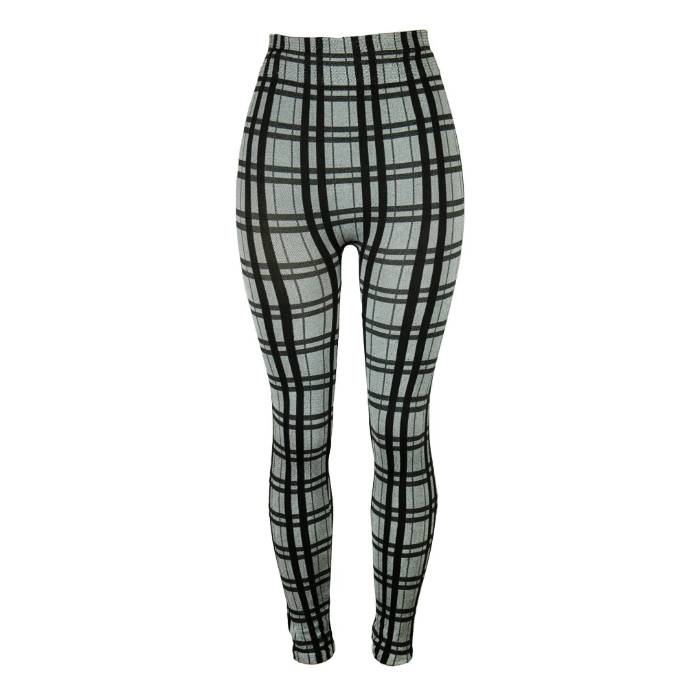 Elastic Women Pants High Waist Jeggings Leggings Pencil Pants Plaid Print Skinny Slacks Slim Fit Stretch Stretchy Bottoms Casual