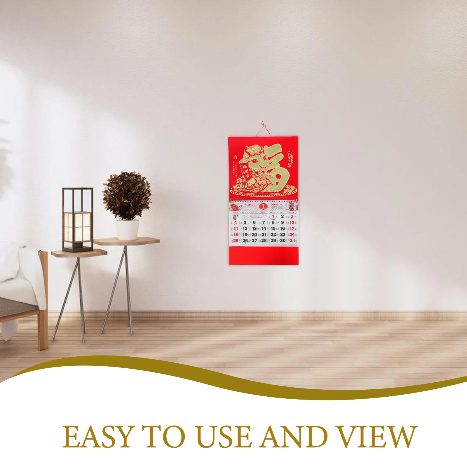 2026 Year Of Horse Gold Foil Hanging Calendar Sturdy Paper Chinese Lunar Wall Calendar For Home Office Monthly Planner With
