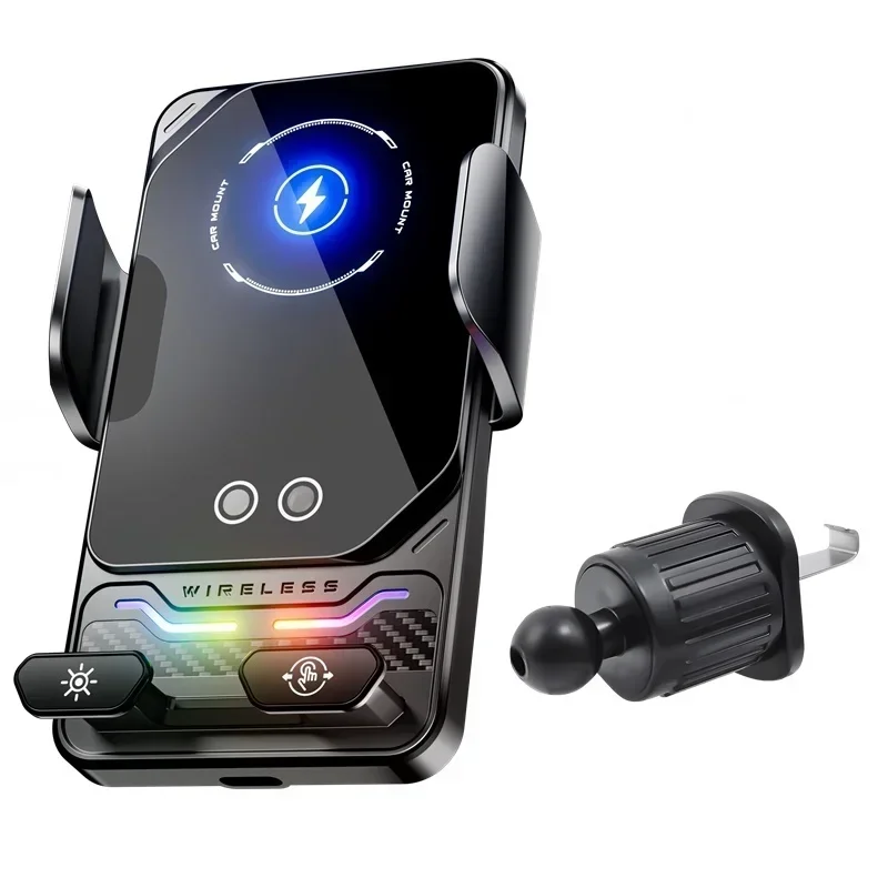 15W Kabelloses Ladegerät Universelle Auto-Handyhalterung mit Auto-Sensing RGB-Licht für Samsung S26 iPhone 17 16 15 14 13 12 11 Pro Max – Detail 8