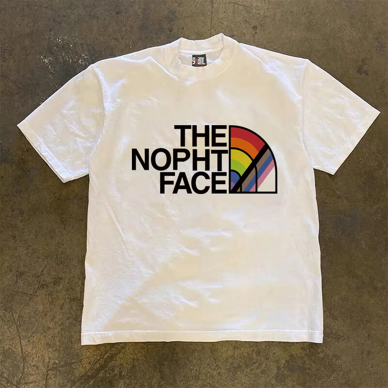 

T-shirt Rainbow Letter Tide Brand Printed Round Collar Pure Cotton Half Sleeve 2025 New Men and Women The Same Short Sleeve