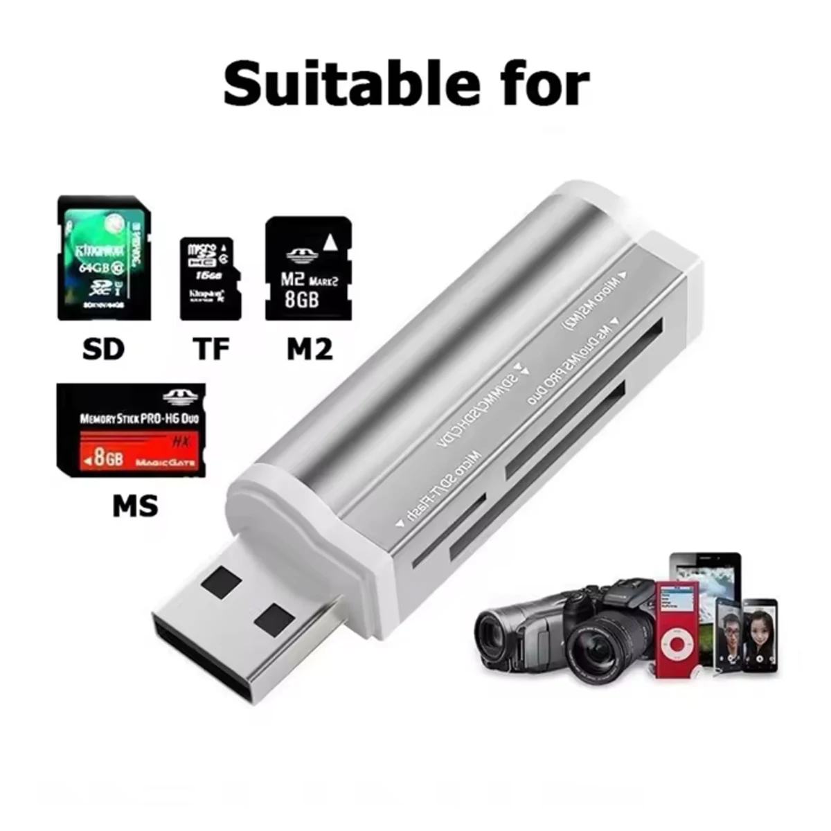 4-in-1 USB 2.0 Micro Sd Card Reader High Speed Data Transmission Adapter for Tf Sd Micro Sd Ms Pro M2 Cards - Data Transfer