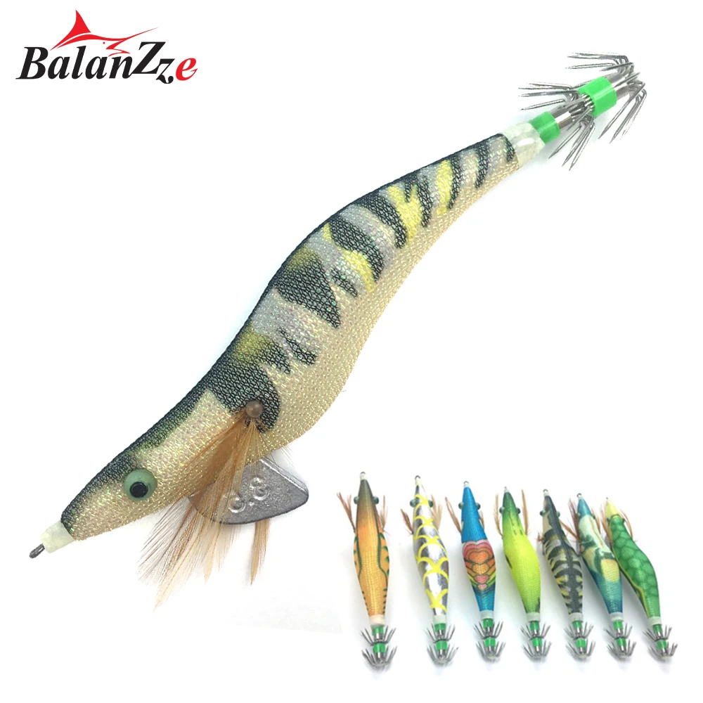 

Balanzze Wood Shrimp Squid Jigging Lure 3.5g Luminous Squid Baits Squid Hooks For Sea Fishing Tackle Squid Jig Cuttlefish Lure