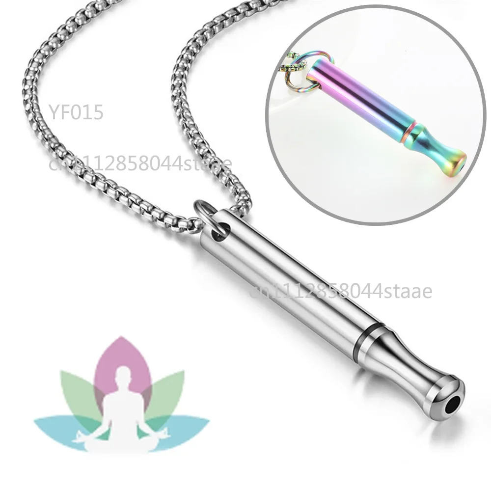 Stainless Steel Breathing Necklace Mindful Breathing Whistle Pendant for Stress Relief Meditation