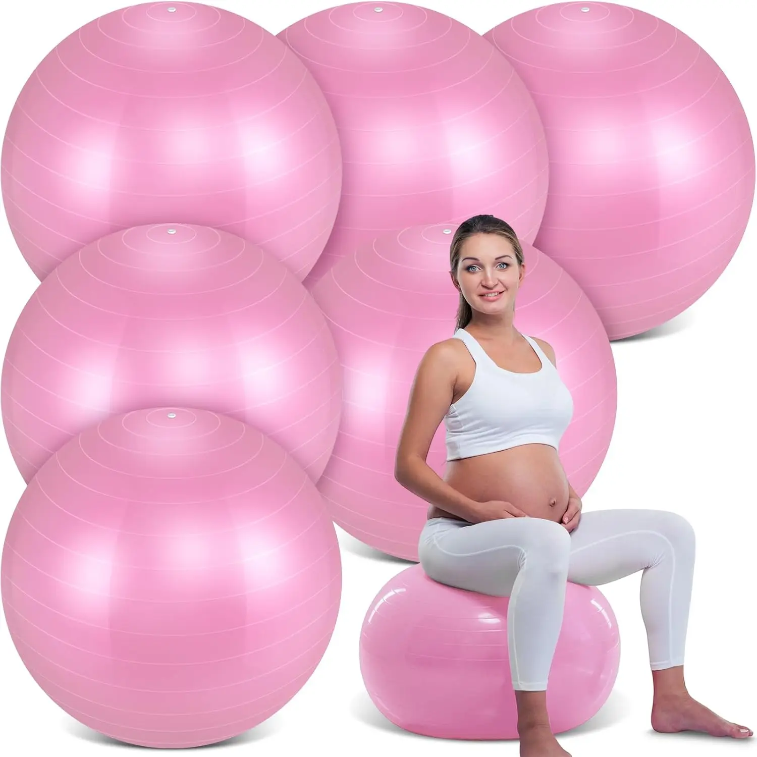 

6 Pack Inflatable Exercise Ball 22 Inch Heavy Duty Yoga Pilates Pregnancy Workout Balance Therapy