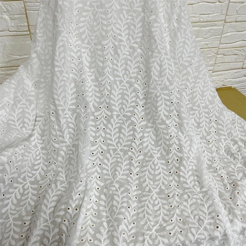 Striped Cotton Leaf Embroidery Eyelets Lace Fabric for DIY Crafts Sewing Blouse Curtain supply Wedding Gown Table Cover