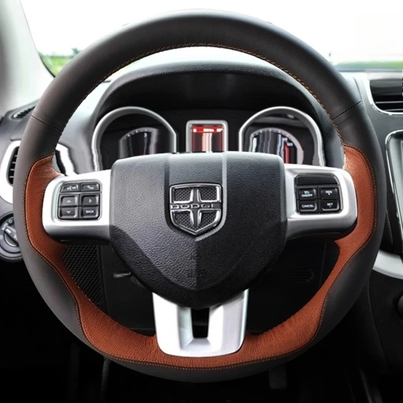 coprivolante-per-auto-antiscivolo-in-vera-pelle-marrone-nero-cucito-a-mano-per-dodge-grand-caravan-journey-avenger-durango