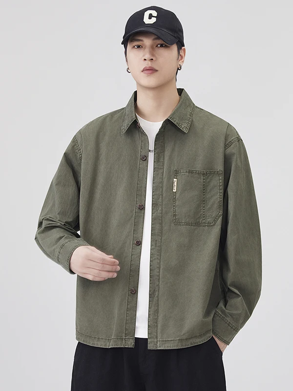 

Высококачественная мужская хлопковая рубашка с длинным рукавом, винтажная, свободного кроя, в рабочем стиле, дышащая, удобная, повседневная.