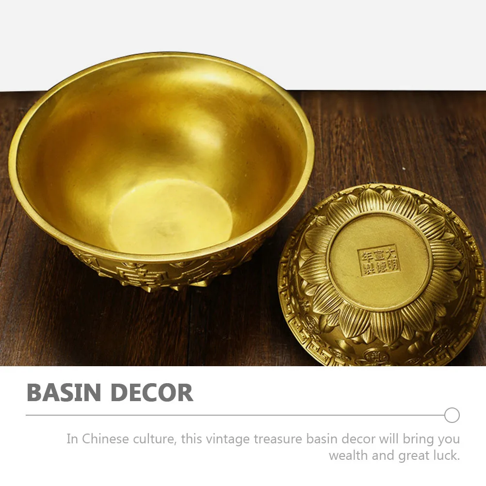 

Gold Brass Treasure Basin Chinese Bowl Desktop Decoration Treasure Bowl Home Office Adornment