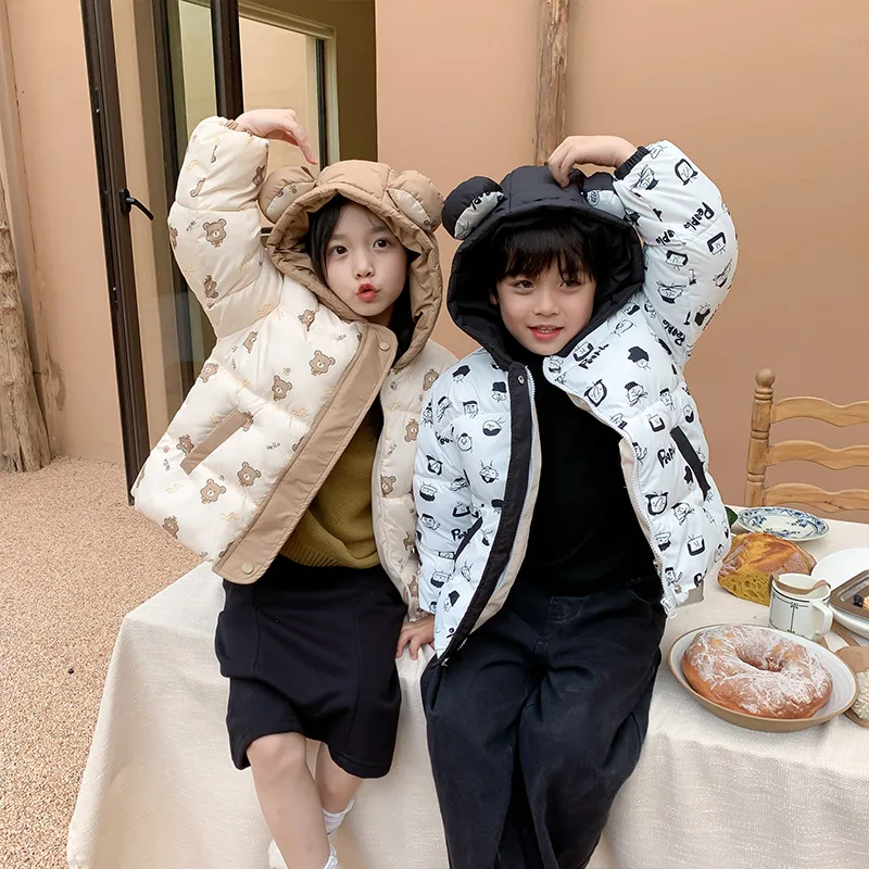 2023 Winter Cute Bear Kids Jacket Thicken Cotton Down Parkas Girls Boys Warm Outerwear Coats Kids Winter Jacket 1-5Years