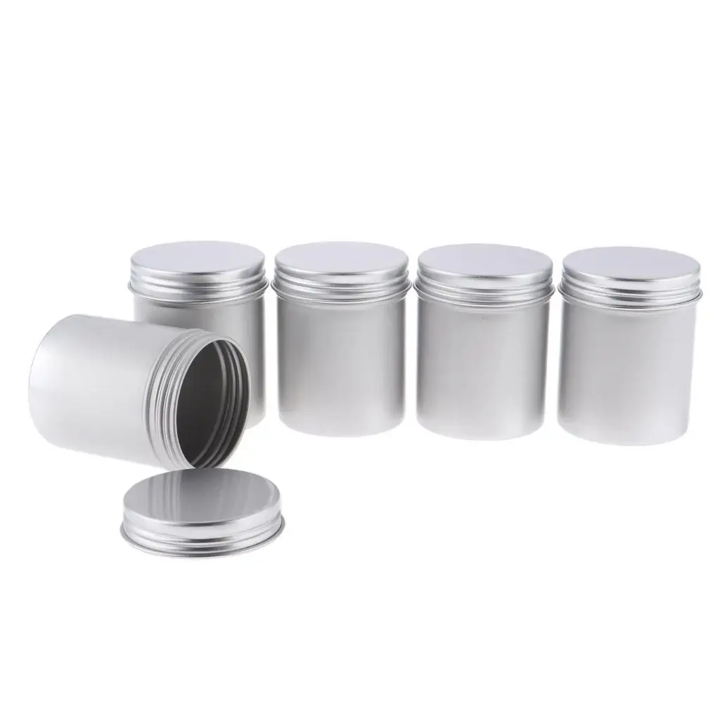 5 Pieces Silver Round Aluminum Cans Screw Lid Metal Tins Jars Empty Slip Slide